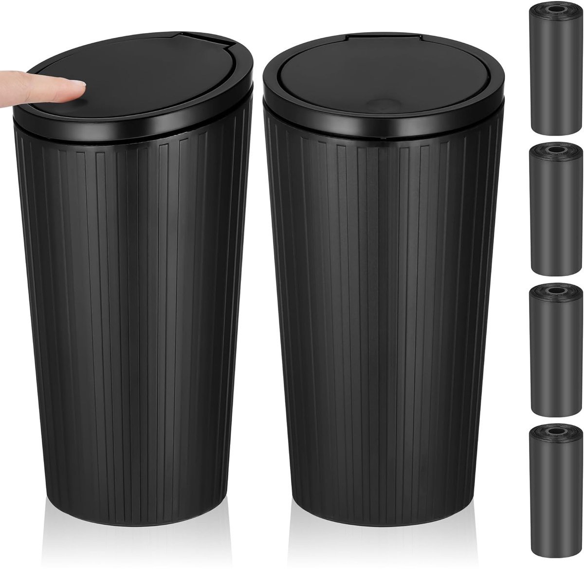 SnelShoppen - 2Pcs Mini Auto Afvalbak met Deksel, Compacte Prullenbak voor Auto, Thuis en Kantoor, Inclusief 4 Rollen Vuilniszakken, 16.2x8.5x6.5 cm