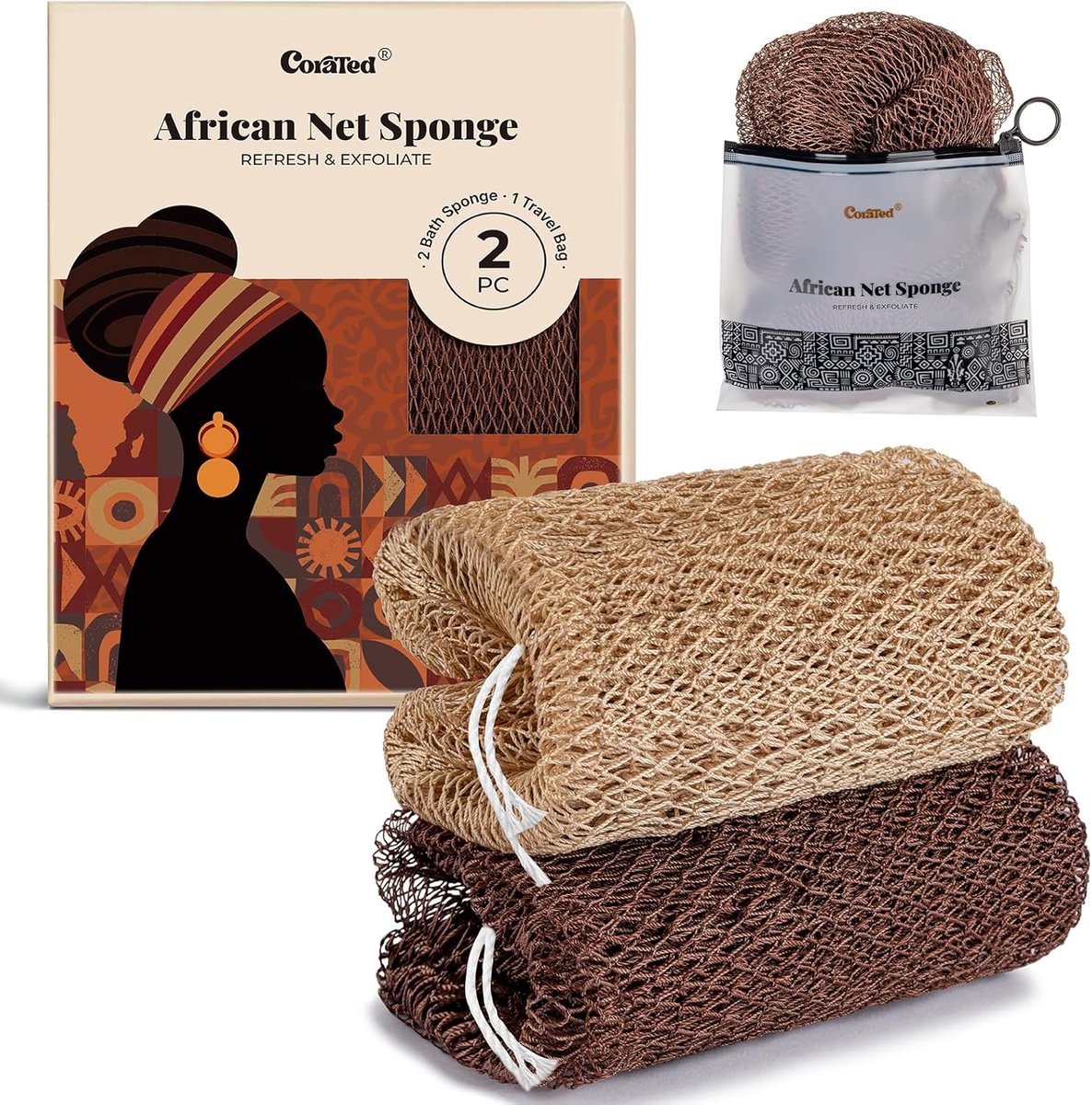 SnelShoppen - African Net Sponge - Authentieke Exfoliërende Bad Spons - Body Scrubber voor Mannen en Vrouwen - Diep Reinigend - 114 cm Lengte - Katoen