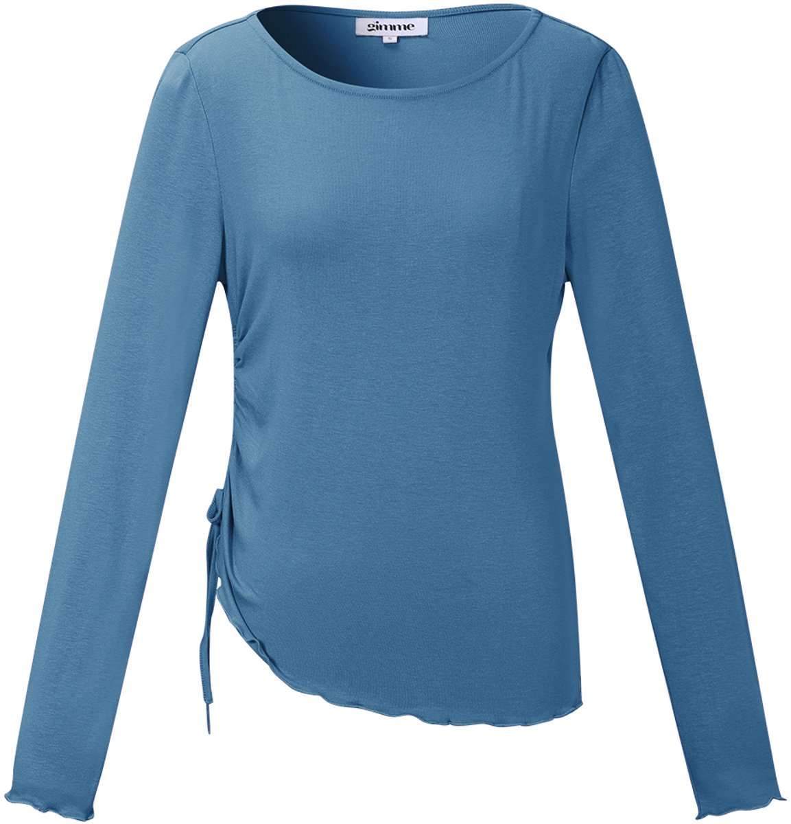 Comfortabele Dames Top 'Geplooide Longsleeve' met Zijwaartse Ruches - Blauw - Maat M