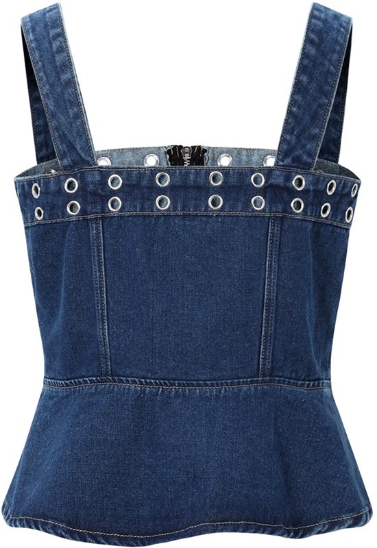 Comfortabele Dames Denim Top 'Opvallende Denim Top Met Oogjes' met Peplum-Silhouet - Maat M
