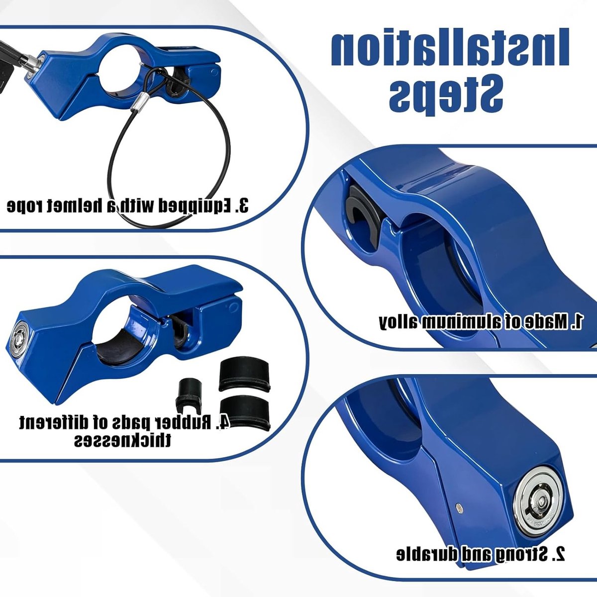 Verstelbaar remschijfslot voor motorfietsen, scooters en bromfietsen - Veiligheidsdiefstalbeveiliging en stuurslot in blauw – foto 6