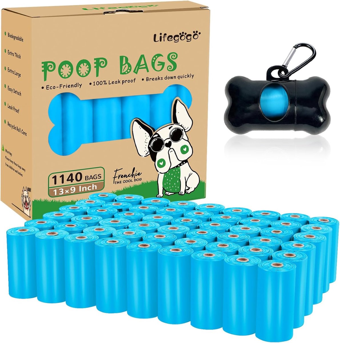 SnelShoppen - Dog Poop Bags 1140 Stuks - Lekvrije, Extra Dikke Hondenpoepzakken - Biologisch Afbreekbaar - Blauw - 57 Rollen van 30x22cm