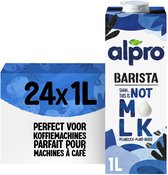 Alpro Barista "This is not M*lk" 1L pak in blauwe en witte verpakking, met "24x1L" en "Perfect voor koffiemachines".