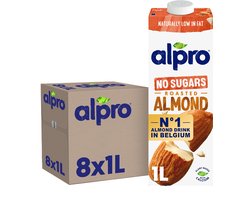 Alpro Amandeldrink No Sugars - Ongezoete Amandelmelk - Plantaardig - Geroosterde Smaak - 8 x 1L
