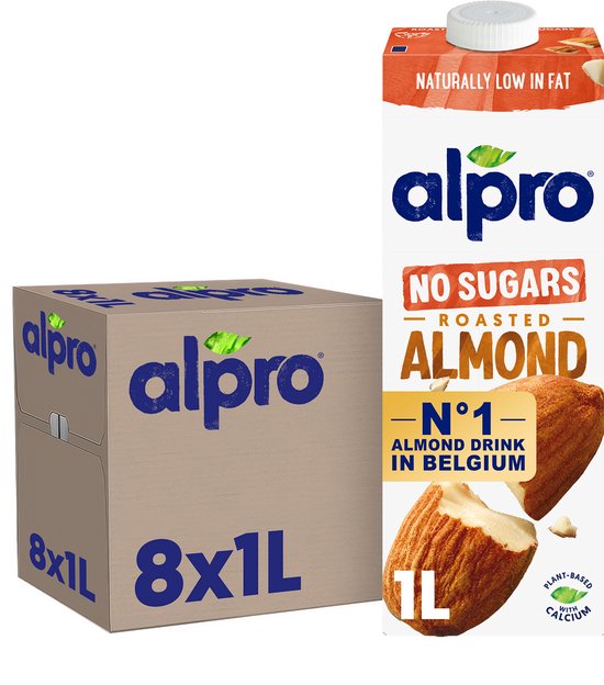 Alpro Amandeldrink No Sugars - Ongezoete Amandelmelk - Plantaardig - Geroosterde Smaak - 8 x 1L