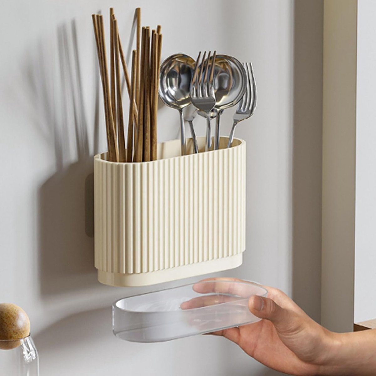 SnelShoppen - Keuken Gereedschap Houder - Plastic Bestek Organizer Beige - Countertop Bestek Opberg Organizer - Ideaal voor Keuken, Feest en Camping