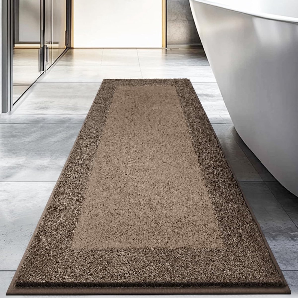 SnelShoppen - Wasbare Badkamer Tapijt 60 x 150 cm, Antislip Badmat, Absorberend en Sneldrogend Tapijt voor Douche, Badkuip, Wastafel, Vloer