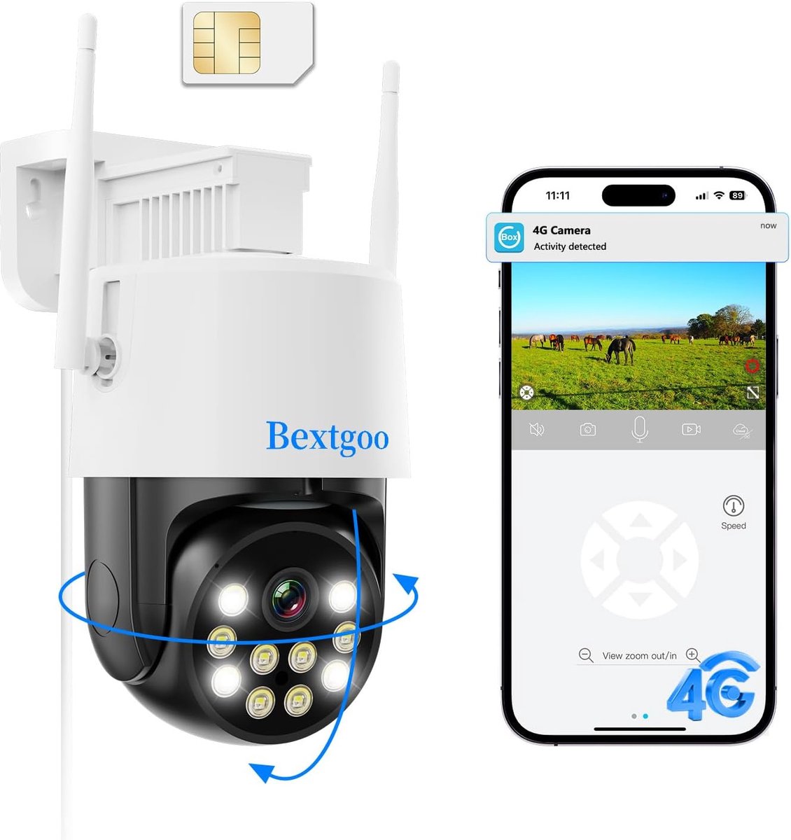 SnelShoppen - 4MP 4G LTE Beveiligingscamera met SIM Kaart, Zonder WiFi, 360° PTZ Kijkhoek, Nachtzicht, AI Bewegingsdetectie, IP66 Waterdicht