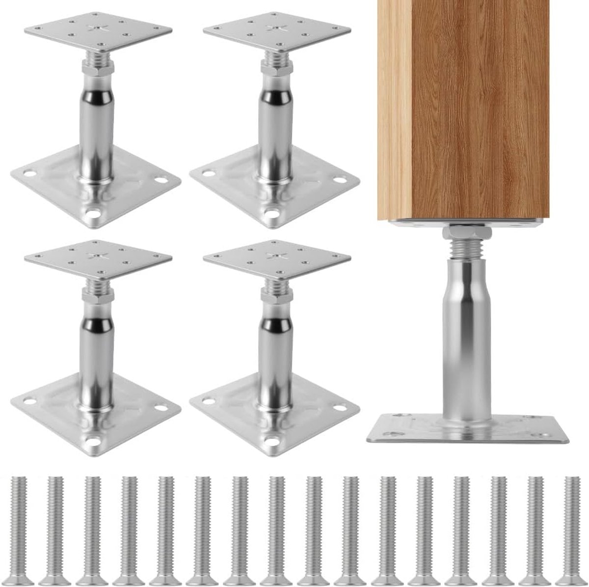 SnelShoppen - Verstelbare Verhoogde Polen Voetsteunen - 4 Stuks Gegalvaniseerde Steunen voor Pergola's, Luifels en Balkons - Hoogte Aanpasbaar 100-150