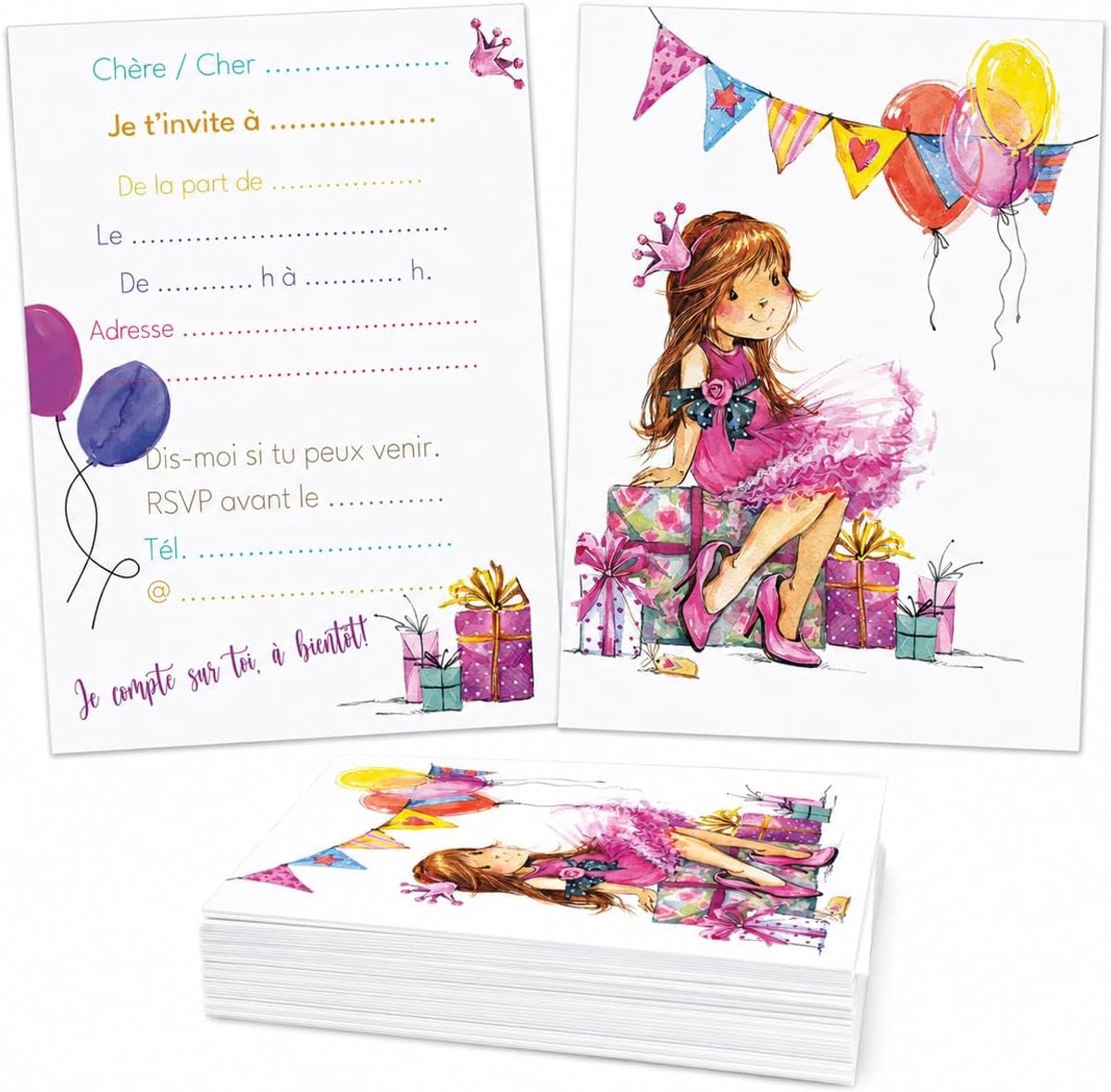 SnelShoppen - 20 Uitnodigingen Verjaardag Prinses A6 Kaarten voor Kinderen, Feest, Sprookje, Kasteel, Kroon, Meisjes, Perfect voor Kinderfeestjes