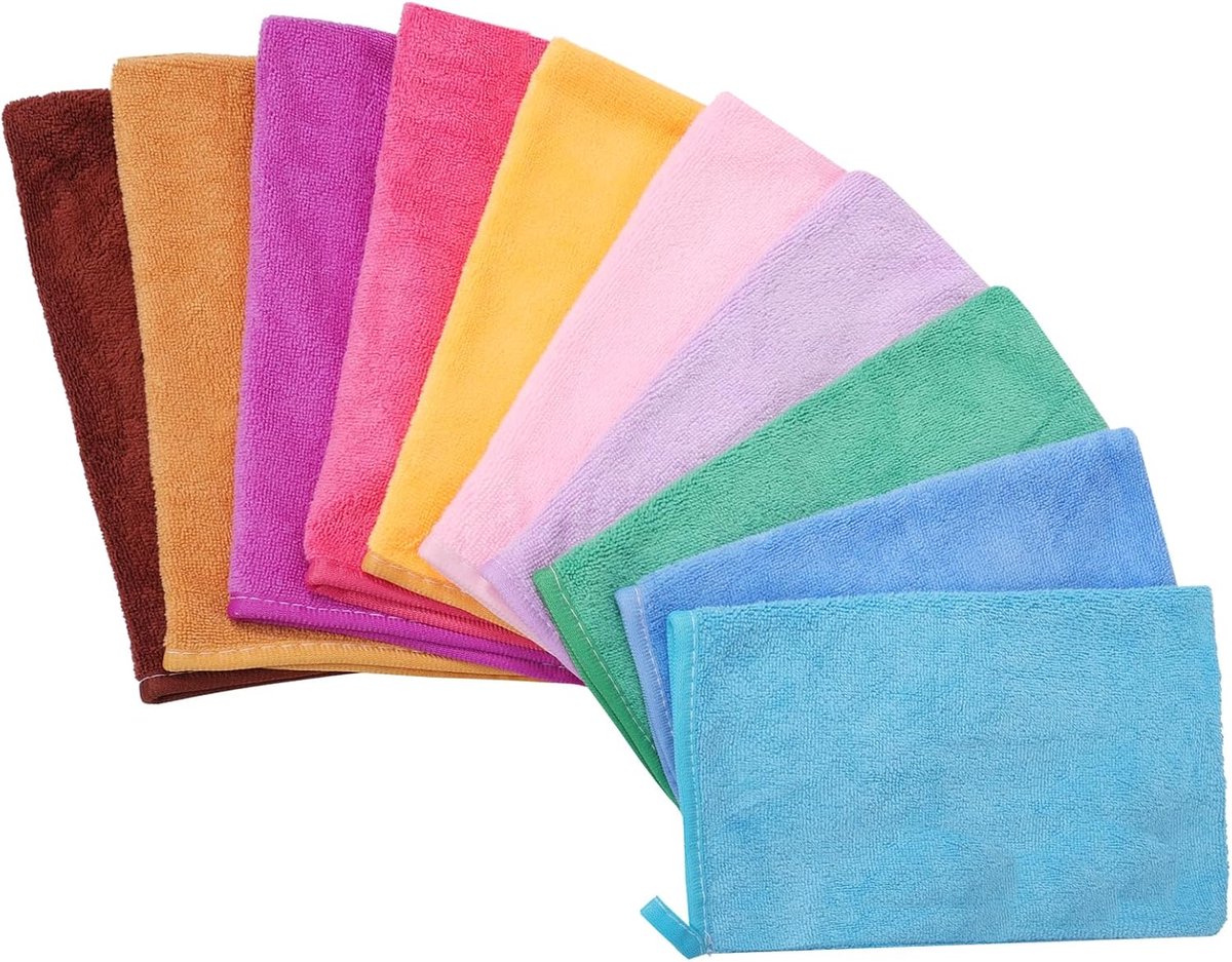 SnelShoppen - 10 Stuks Kleurige Microfiber Was Mitts - Zachte Flanellen Handschoenen voor Lichaam en Gezicht - Lichtgewicht Makeup Verwijder Mitts - 1