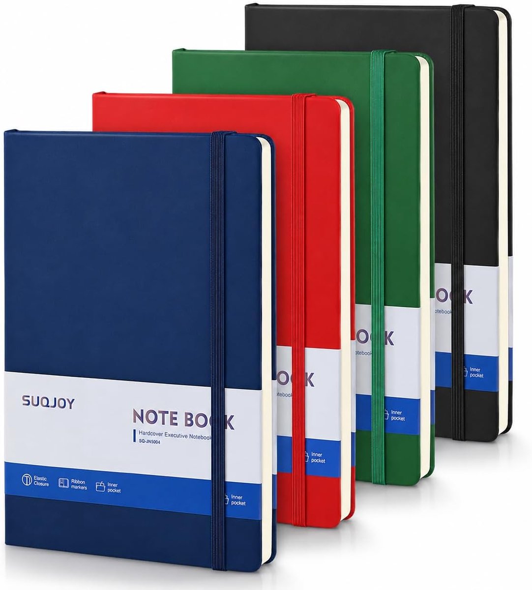 SnelShoppen - A5 Lined Notebooks 4-Pack - 160 Pagina's - Hard Cover - 100gsm Dikte - PU Leer - Ideaal voor Schrijven, Reizen, Werk - 15x20 cm - Klassi
