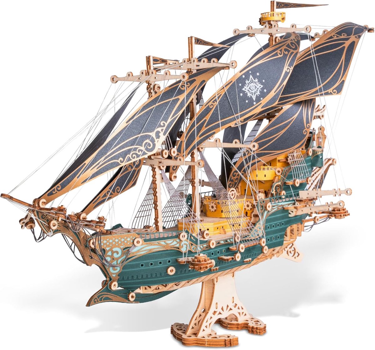 SnelShoppen - 3D Houten Puzzel Piratenschip Model – Zeilschip Bouwset, Avontuur, Thuisdecoratie, Creatief Cadeau voor Volwassenen en Tieners (Groen)