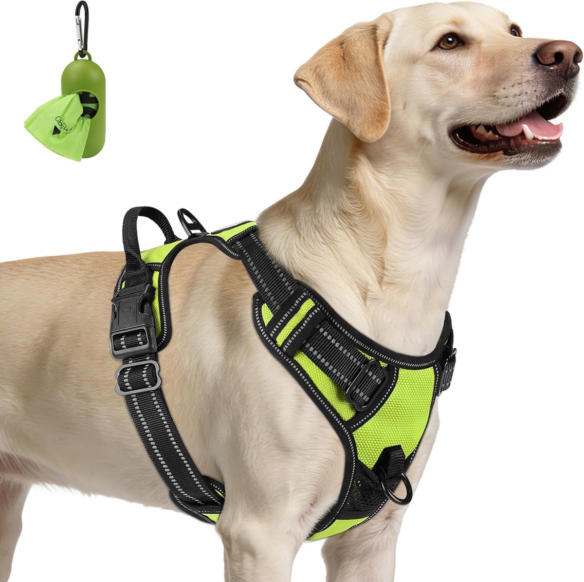SnelShoppen - Dog Harness Large - Reflective No Pull Dog Harness voor Grote Honden - Ademend en Verstelbaar met Handgreep - Groene Oxford Nylon - Idea