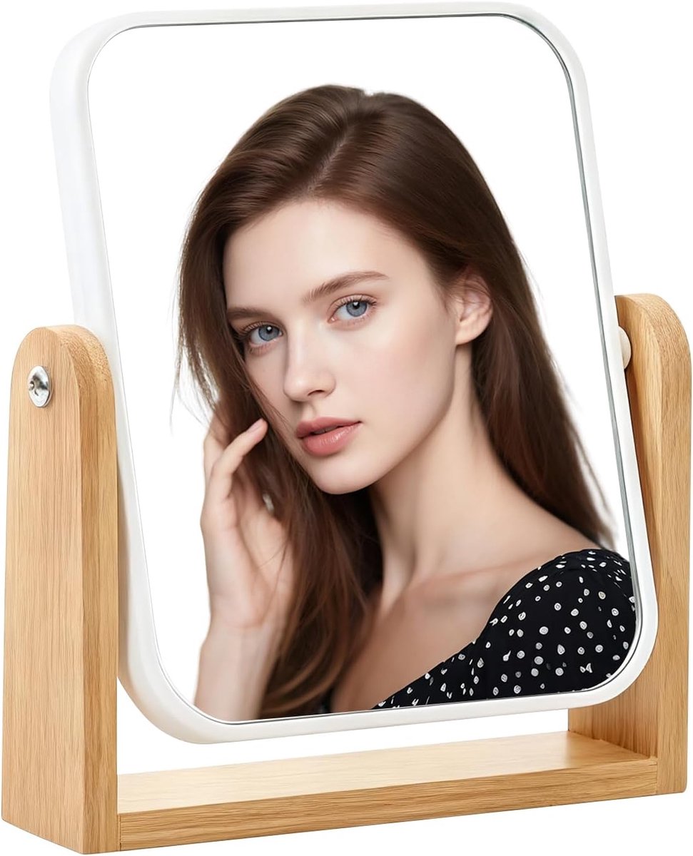 SnelShoppen - 3x/1x Makeup Spiegel met Vergroting, 360° Draaibaar Tafel Spiegel, Super HD Dubbelzijdige Spiegel voor Makeup, Gezichtsverzorging en Sch
