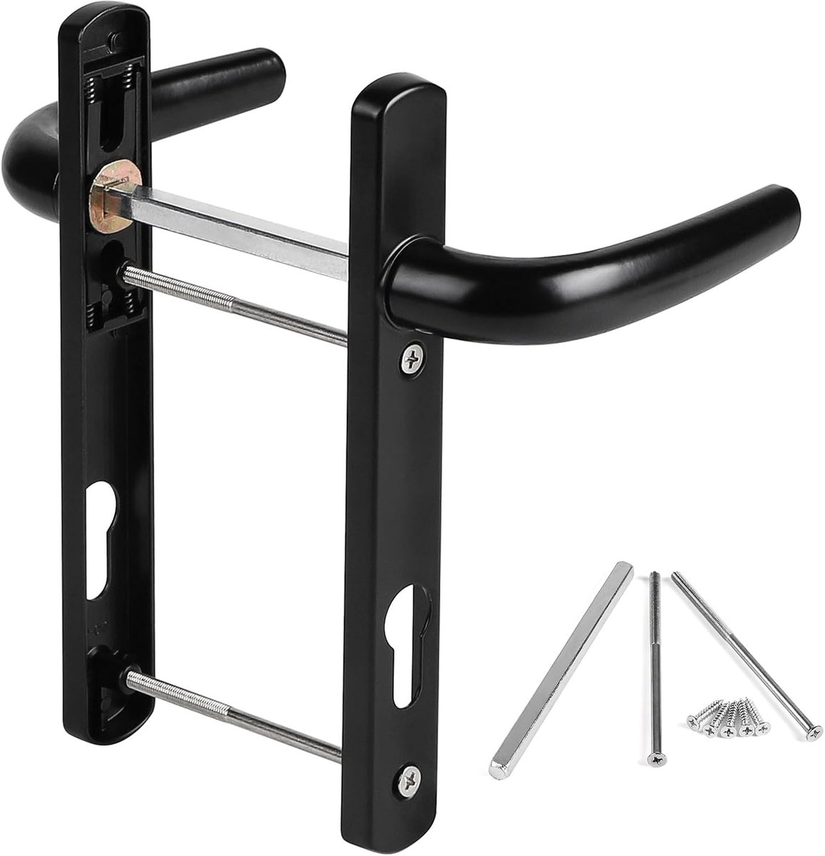 SnelShoppen - Deurhandgreep voor Binnen- en Buitendeuren, 92 mm, Zwart, Aluminium Legering Set, Totale Lengte 210 mm, Voor Toegangsdeuren, Interieur e