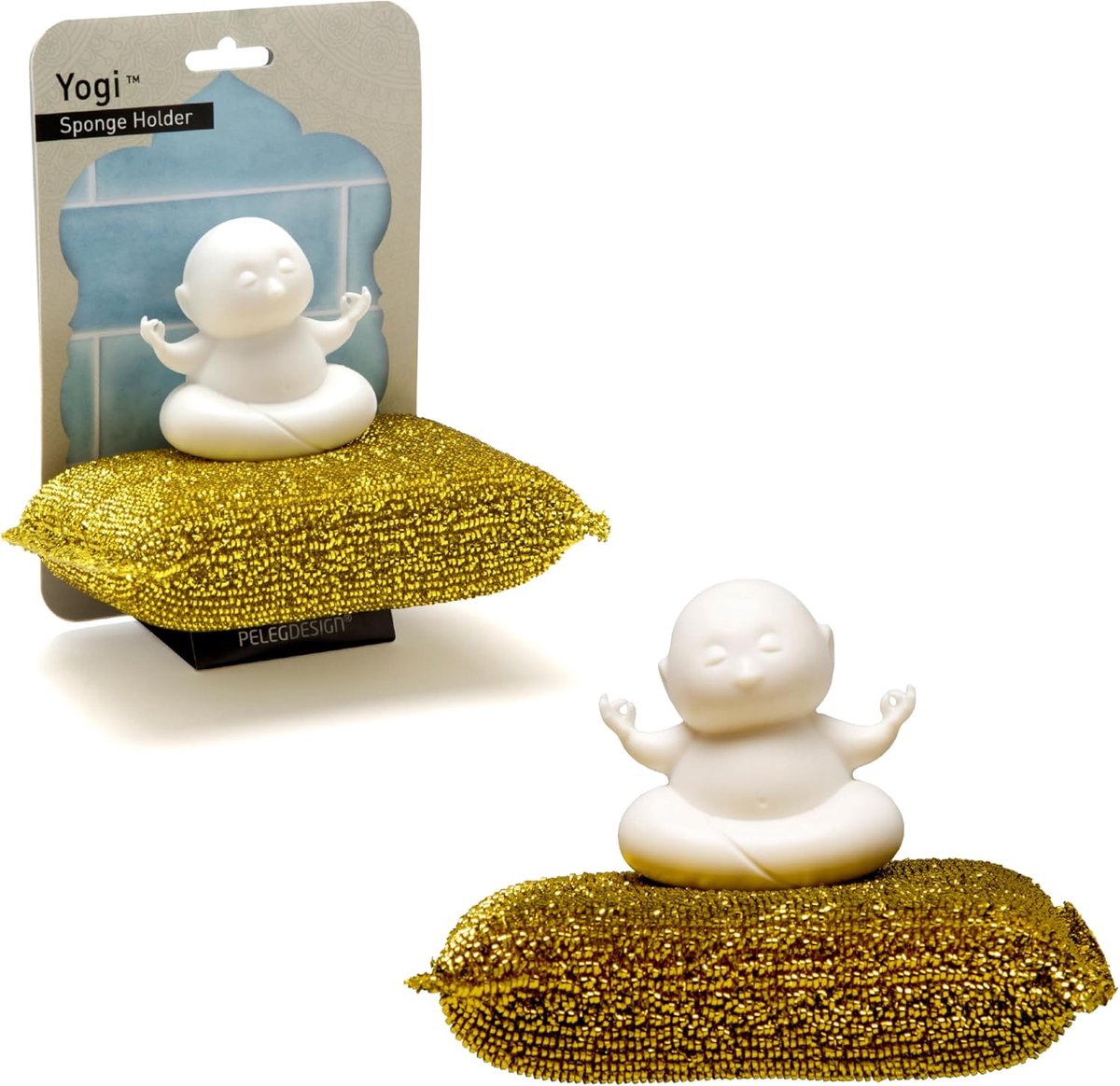SnelShoppen - Yogi Sponge Holder - Grappige Keuken Organizer met Zuignap - Mediterende Figuur voor een Zen Keuken - Inclusief Spons - Ruimtebesparend