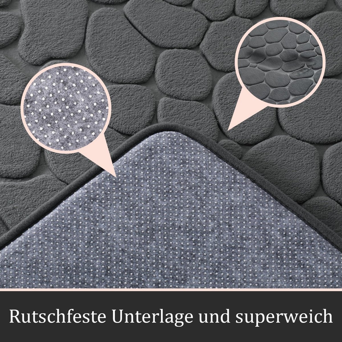 SnelShoppen - Badmat Set van 3 - Donkergrijs - Korte en Lange Badmatten - U-vormige Toiletmat - Dikke Memory Foam - Antislip en Absorberend - Wasbaar