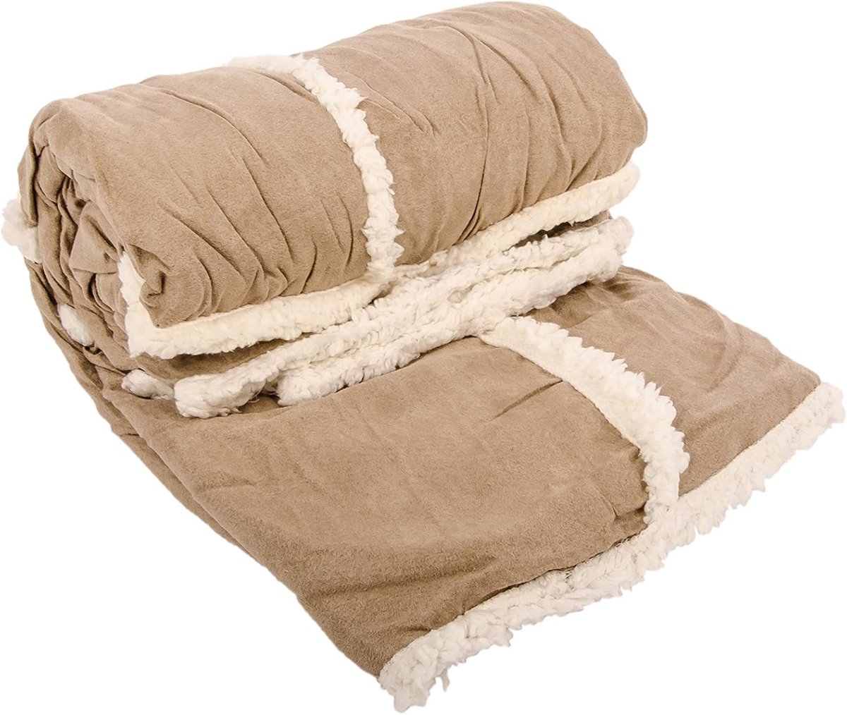 SnelShoppen - Plaid Mutona - 1 zijde Berber, 1 zijde imitatiesuède - 100% polyester - 125x150 cm - taupe grijs - Perfect voor bank, bed en meer