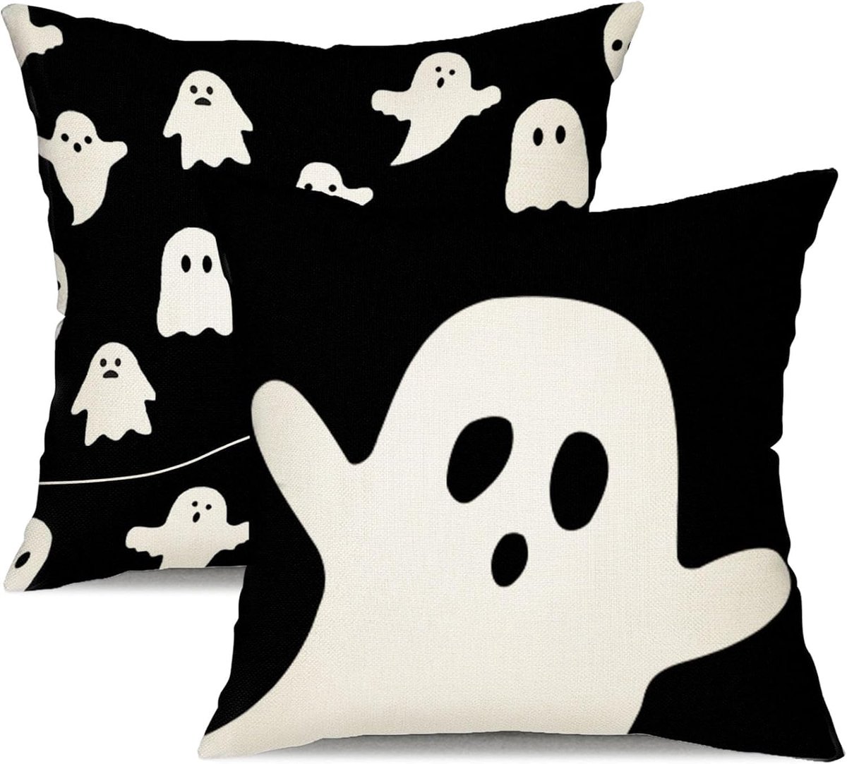 SnelShoppen - Halloween Kussenhoezen Set van 2 - 18x18 Inch - Geest Motief - Decoratieve Kussens voor Binnen en Buiten - Ideaal voor Halloween Thuisde