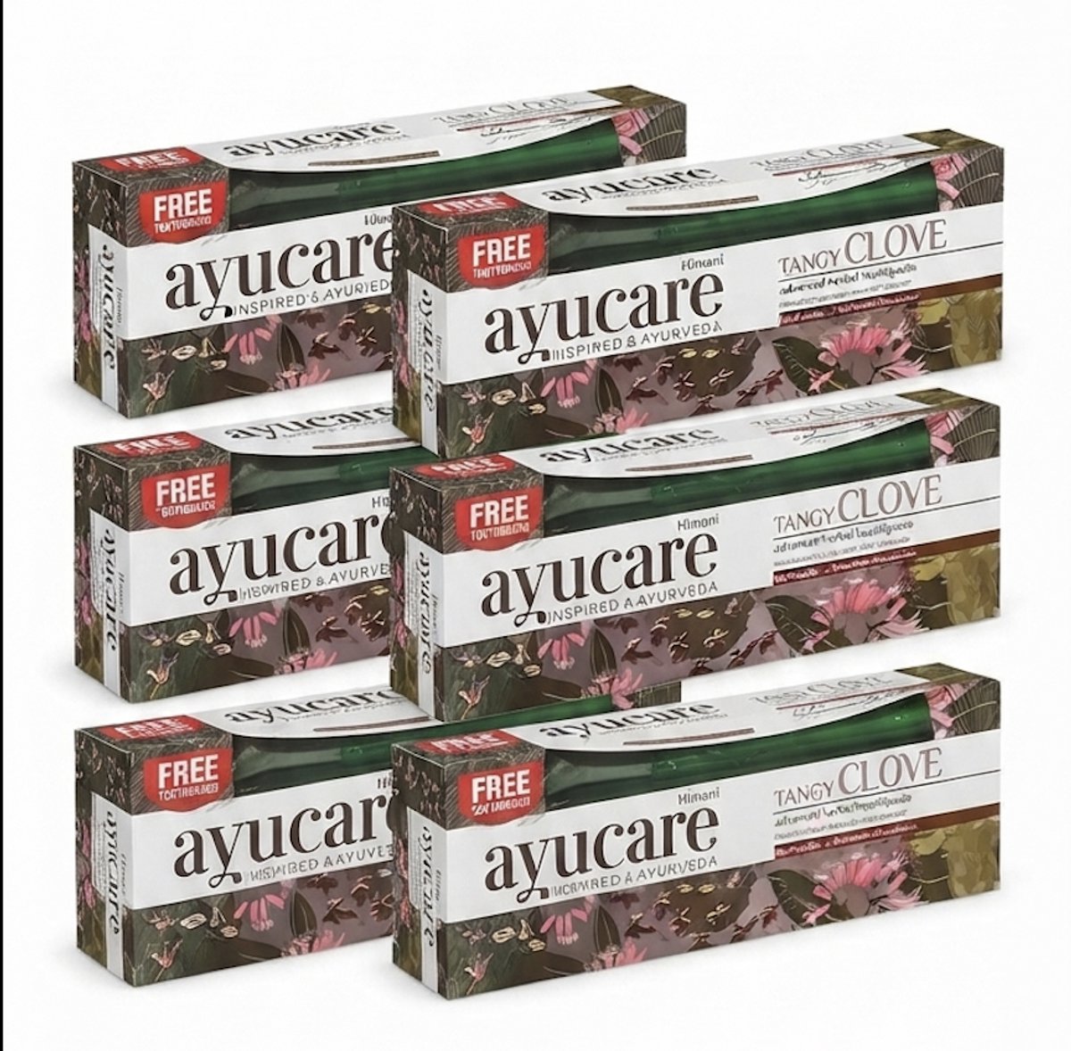 6-Pack Ayucare Tangy Clove Tandpasta – Natuurlijke Kruidenformule – Zonder Fluoride – Gratis Tandenborstel Inbegrepen Met Gratis Inclusief Tandenborstel