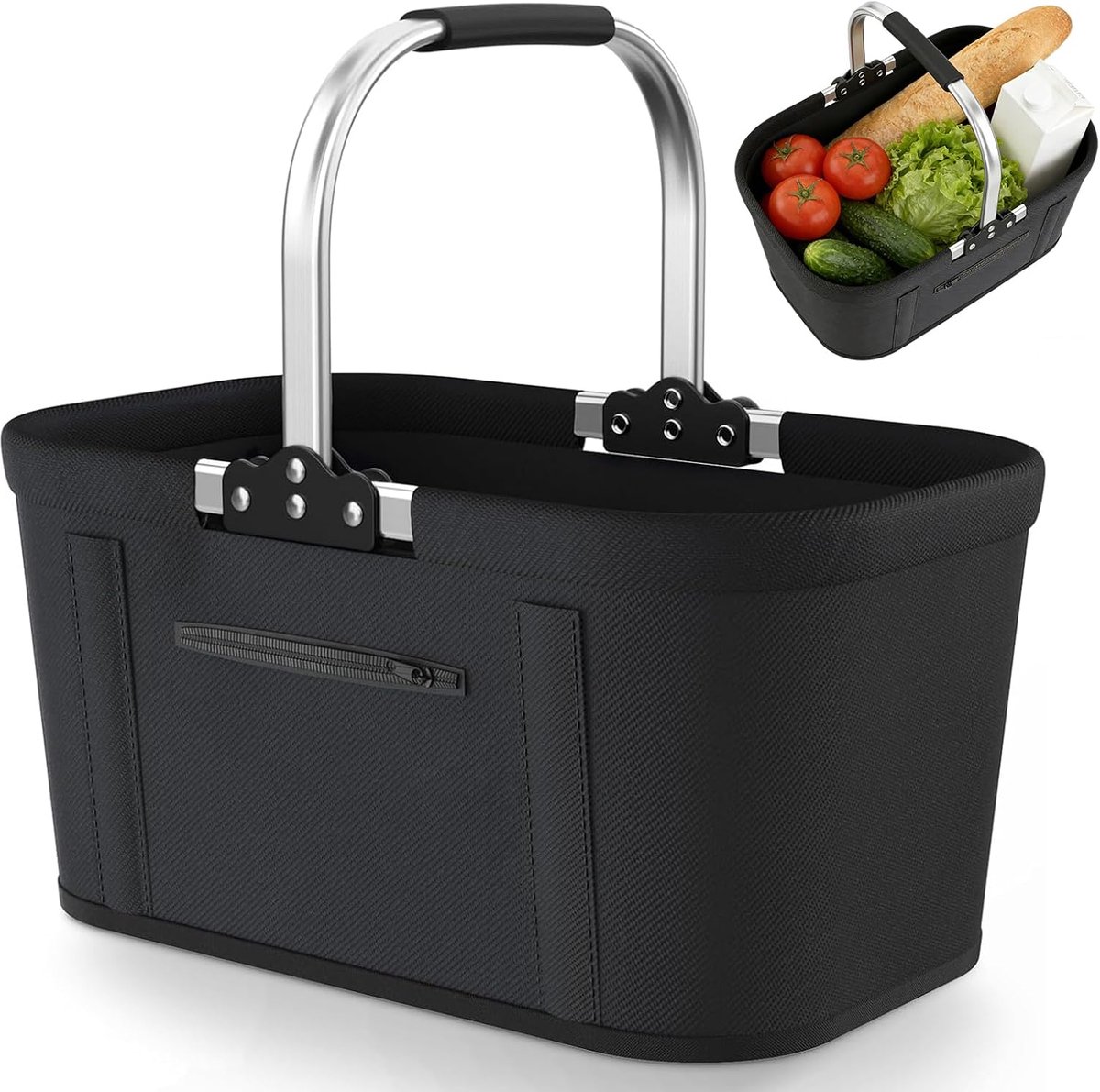 SnelShoppen - Vouwbare Winkelmand 30 Liter - Grote Picknickmand - Draagmand met Aluminium Handvatten - Praktische Opvouwbare Winkeltas voor Camping en