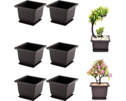 SnelShoppen - 6 Packs Bonsai Training Potten met Tray, Plastic Plant Potten voor Zaailingen, Succulente Potten voor Tuin, Balkon en Woonkamer - Vierka