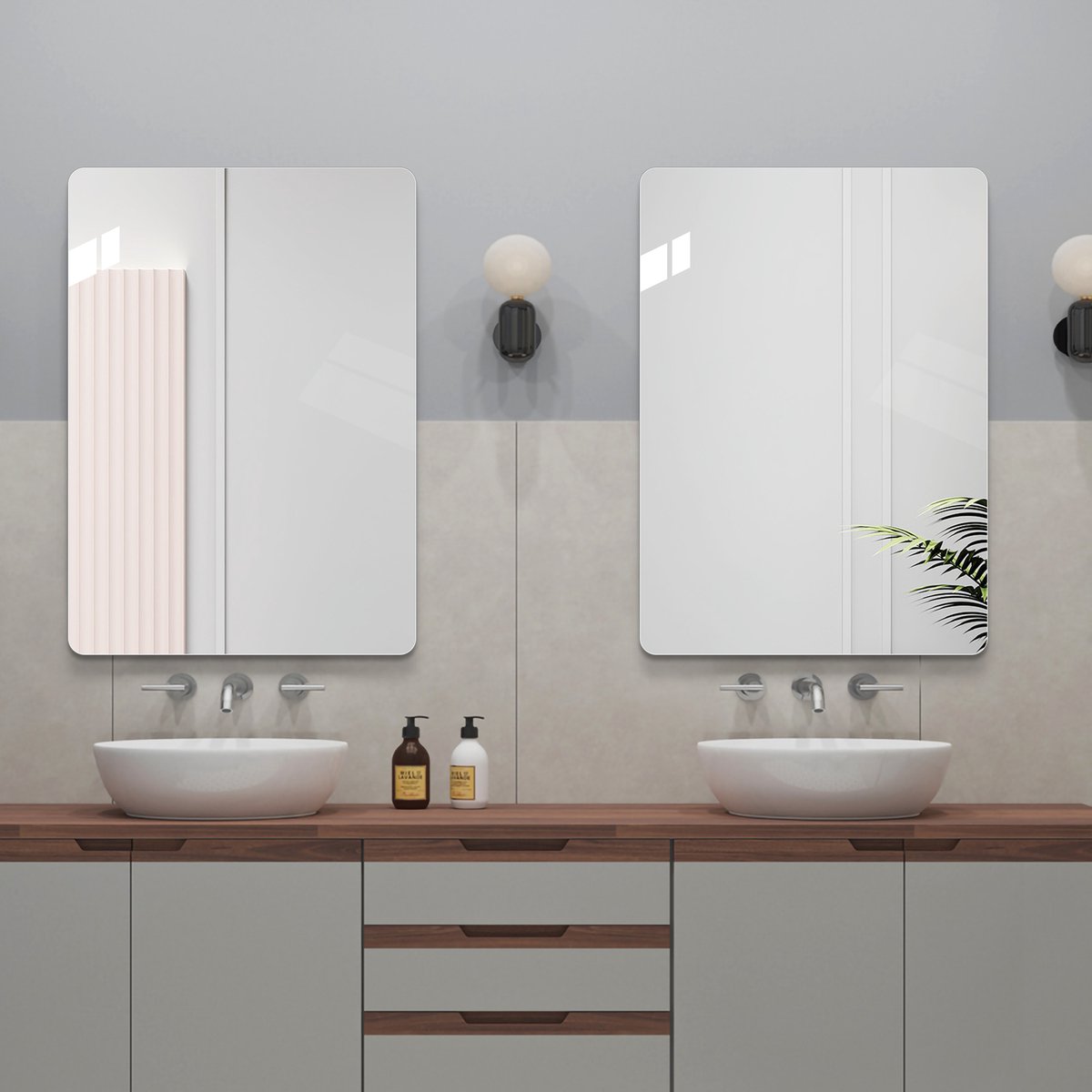 MIVRAY Wandspiegel – 70 x 50 cm – Zonder Lijst met R50 Afgeronde Hoeken – Glas – Zilver – Voor Badkamer en Interieur – Horizontaal of Verticaal