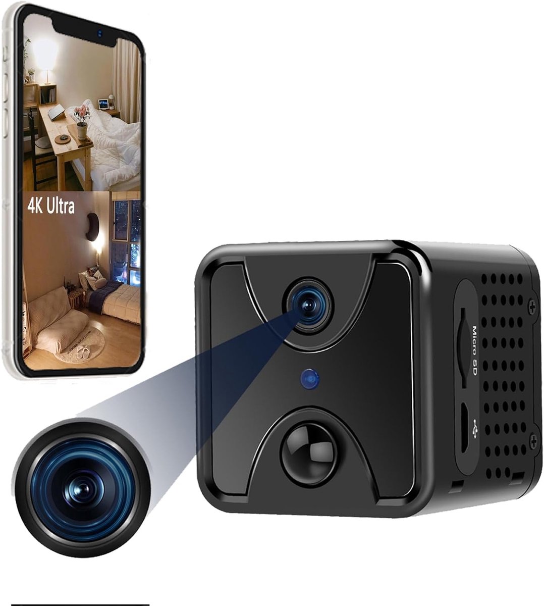 SnelShoppen - Mini Hidden Spy Camera 4K, Camouflage Micro Camera met Nachtzicht en PIR Bewegingsdetectie voor Binnen, Surveillance Camera voor Thuis e