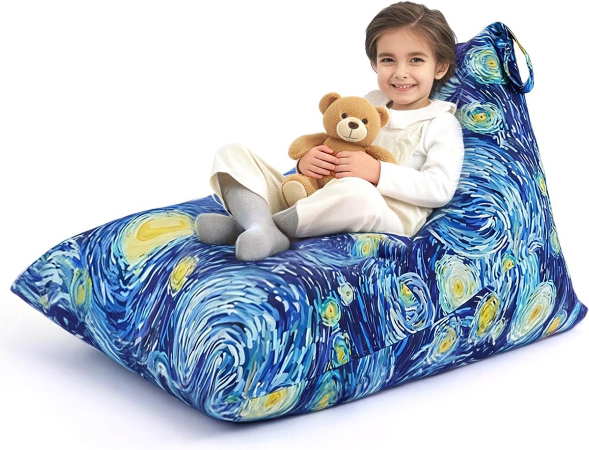 SnelShoppen - Extra Grote Kids Zachte Opberg Pouffe - Bean Bag Cover 250L - Wasbare Canvas Pouf - Perfect voor Kinderen - Sterrenbloem Design