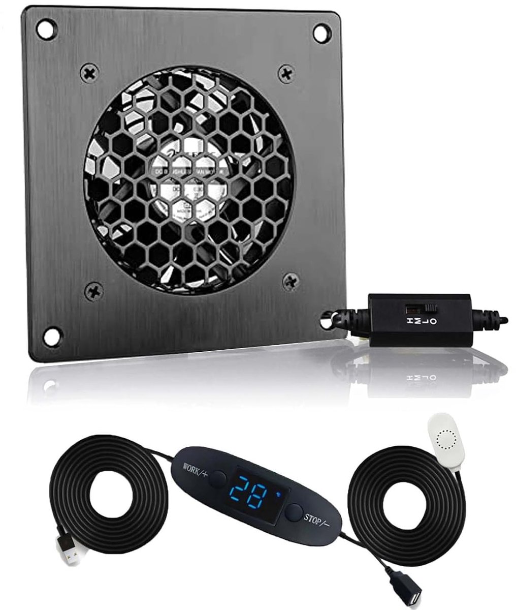 SnelShoppen - USB Fan 80mm met Digitale Temperatuurweergave, Stille Ventilator met Modern Geanodiseerd Zwart Aluminium Frame voor Thuisbioscoop, AV Ka