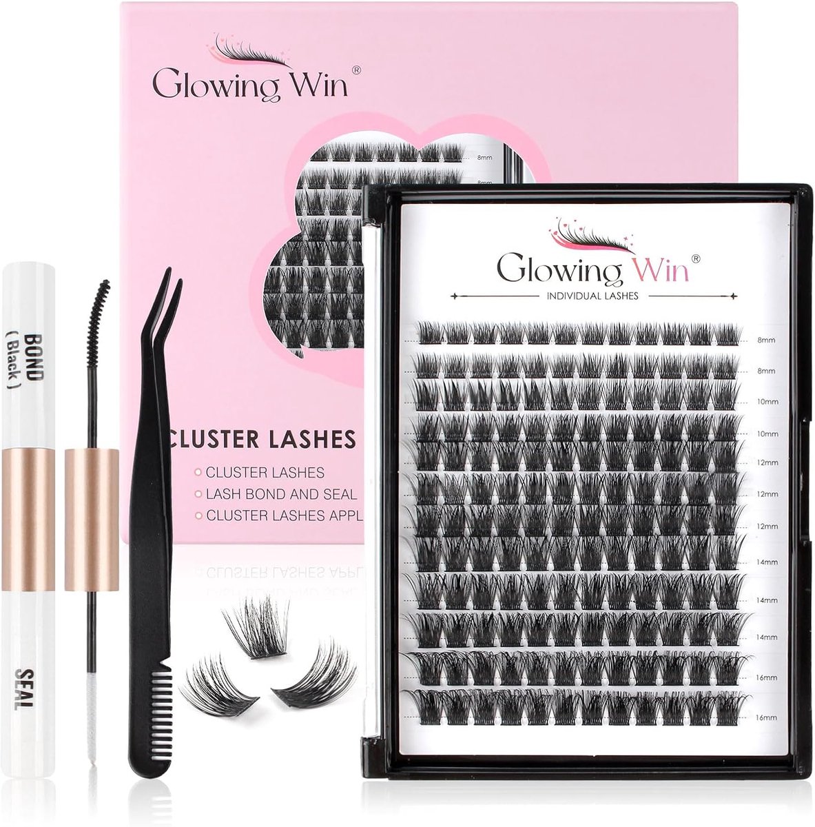 SnelShoppen - Cluster Wimper Extensions Set DIY - 144 Stuks Natuurlijke Valse Wimpers met Lash Bond, Seal & Applicator - 8-16mm Herbruikbare Wimpers v