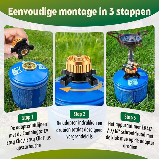 SnelShoppen - Gaskartuschen Adapter Campingaz CV Easy Clic, EN417 Schraubventil, Brass & Metalllegierung, voor Camping & Outdoor-Kocher, Quick Assembl van Snelshoppen — afbeelding 3