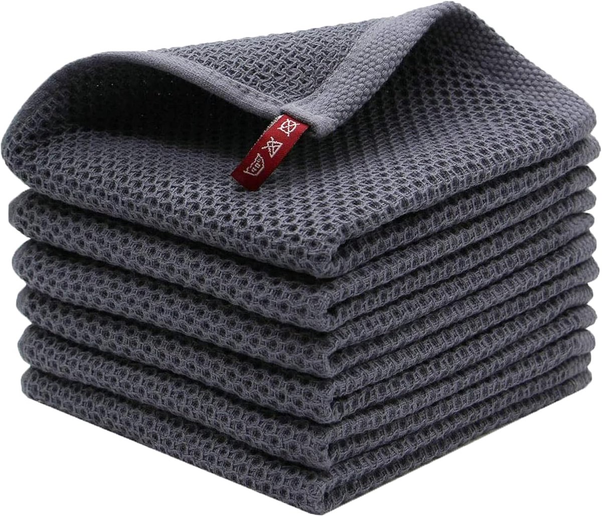 SnelShoppen - Set van 6 Katoenen Keukenhanddoeken 33x33 cm - Ultra Absorberend - Grijs - Multifunctionele Doek voor Keuken, Huishouden en Tafelware