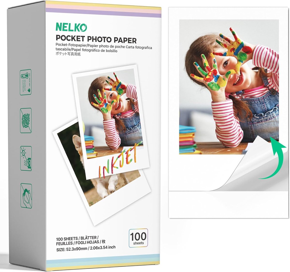 SnelShoppen - Premium Fotopapier 52.3 x 90 mm - 100 Stuks - Zelfklevend - Compatibel met Pocket Fotodrukker - Wit - Ideaal voor Foto'S, Feestjes, Huis