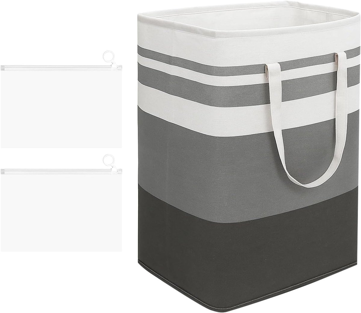 SnelShoppen - Wasmand 75 liter Grijs-Wit Opvouwbaar met 2 Opbergzakken met Ritssluiting en Handvat voor Slaapkamer, Badkamer, Kinderkamer, Studentenwo