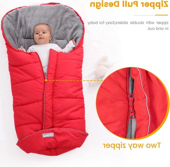Warm Winter Voetenzak voor Buggy en Kinderwagens, Waterdichte Thermofleece Voetenzak voor Baby, Groot en Comfortabel, Rood — afbeelding 2