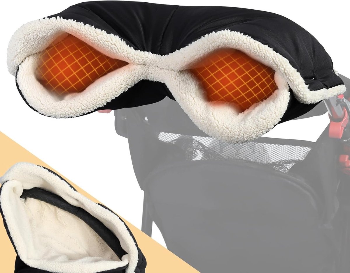 Winterhandschoenen voor Kinderwagens, Warme Handmuff met Berber Fleece, Weerbestendig en Comfortabel, Zwart, Geschikt voor Koude Dagen