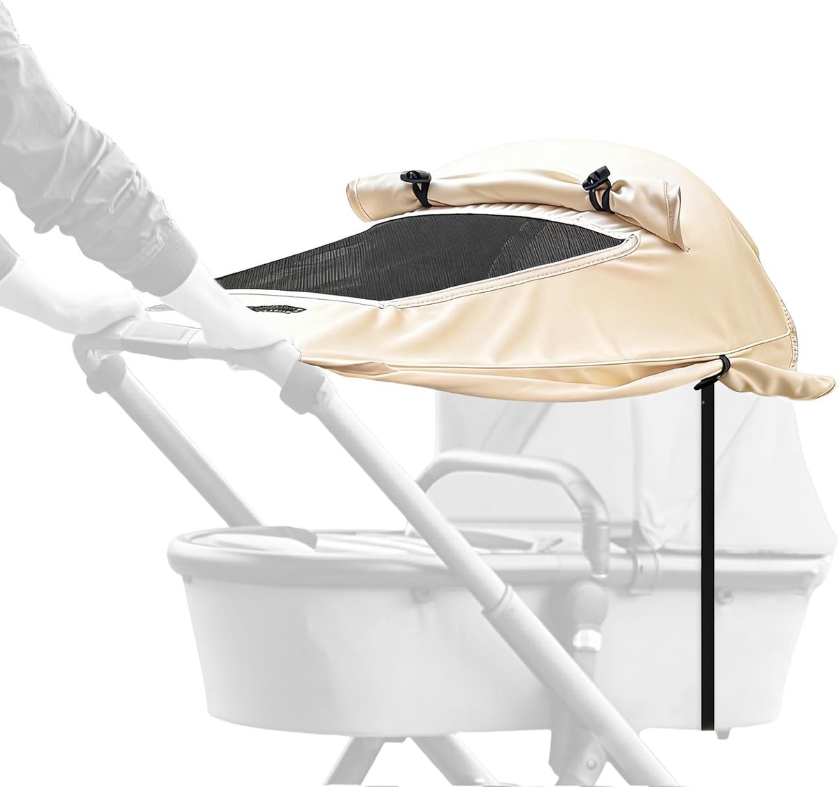 Thijox - Zonneschermen voor Kinderwagens met Kijkvenster - UV-Bescherming - Eenvoudig te Installeren - Gebroken Wit - Perfect voor Wandelen, Winkelen