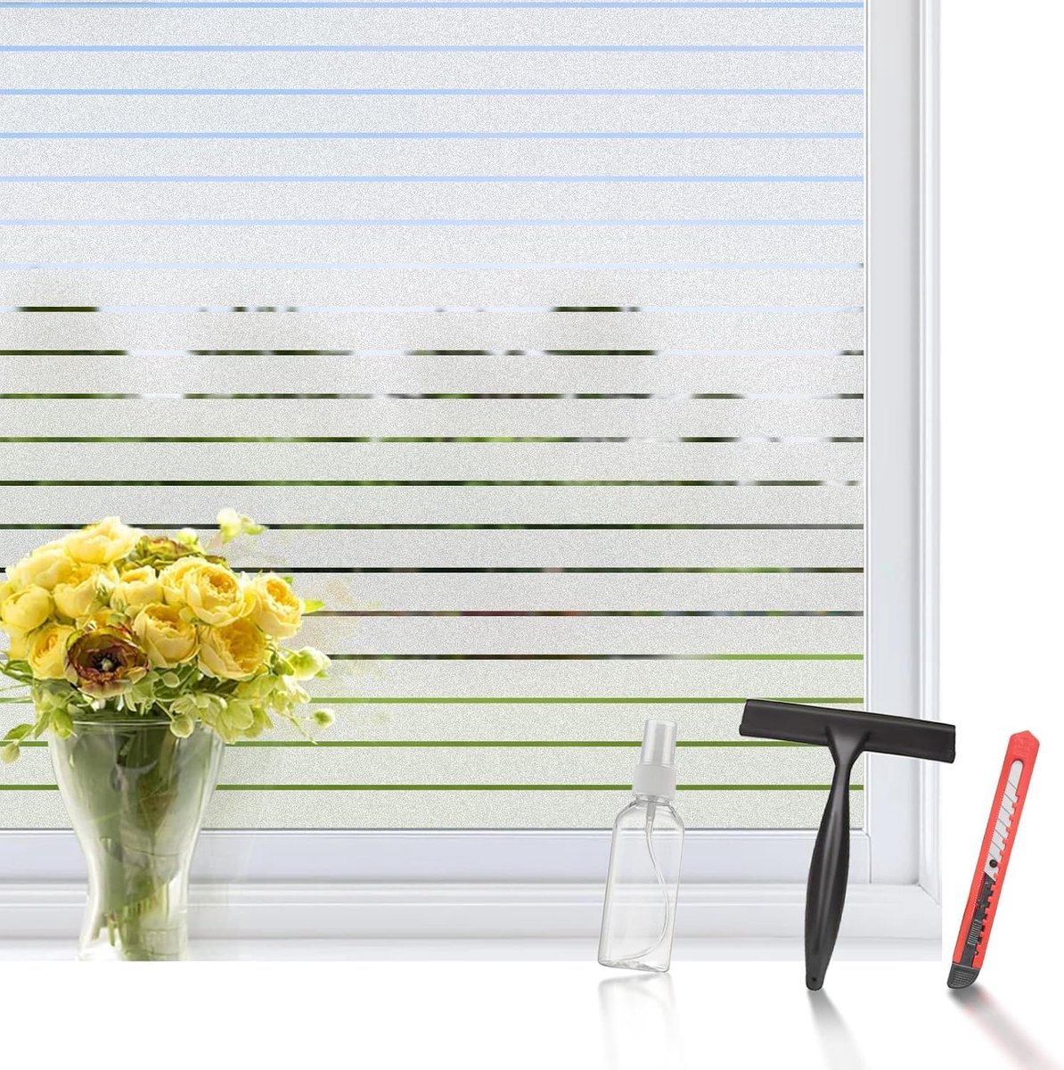 SnelShoppen - Raamfolie Privacy Screen met Strepen 30 x 200 cm - Statisk Melkglasfolie Zelfklevend Opaque - Voor Kantoor, Badkamer, Woonkamer