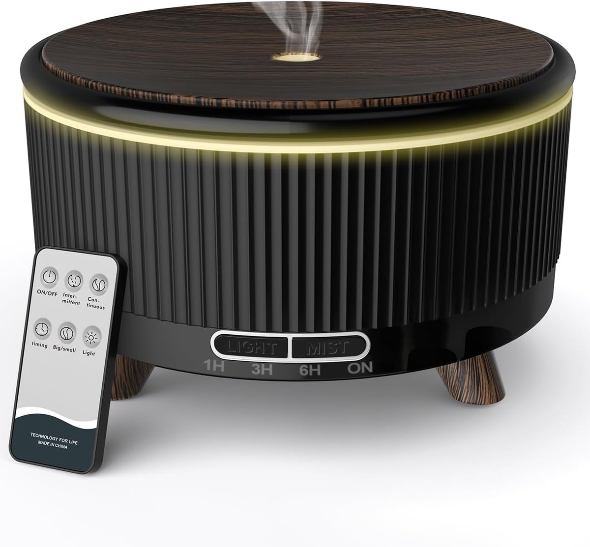Thijox - 500 ml Etherische Olieverspreider voor Thuis - Aromatherapie Diffuser met Laag Geluidsniveau - Zwart Houtnerf - Ideaal voor Ontspanning, Stud