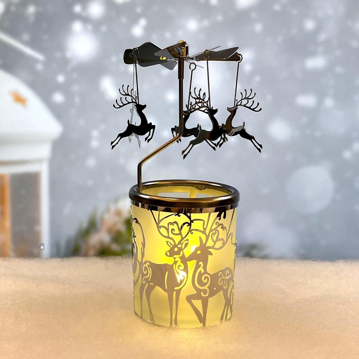 SnelShoppen - Metal Rotating Candle Holders - Rotating Tealight Holders Carousel - Silver Fairy Decoratie - Frosted Glass - Kerstversiering voor Thuis