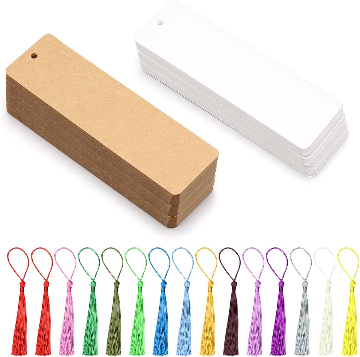 SnelShoppen - 60 Stuks Kraftpapier Boekenleggers met 14 Kleuren Kwastjes - DIY Decoratie, Cadeau en Feestgebruik - Hoge Kwaliteit, Opaque, Handgemaakt
