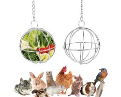 2 Stuks Roestvrijstalen Voederballen met Ophanghaken voor Cavia's, Hamsters en Konijnen - Ideaal voor Hooi en Snacks, 8 cm