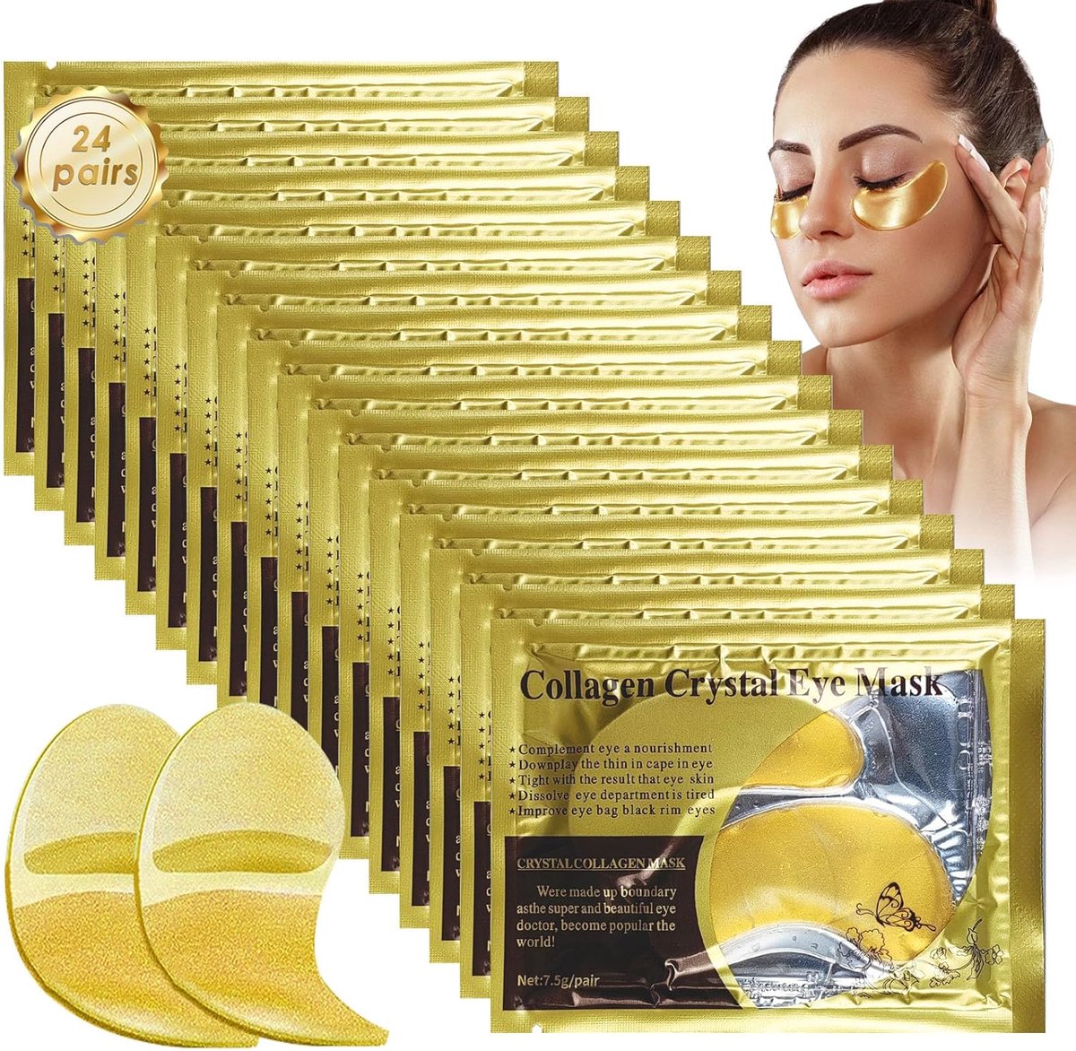 SnelShoppen - Pack van 24 24-karaats Gouden Oogpads - Hydraterende Oogmaskers voor Een Gladdere Huid - Geschikt voor Mannen en Vrouwen - Eenvoudig in