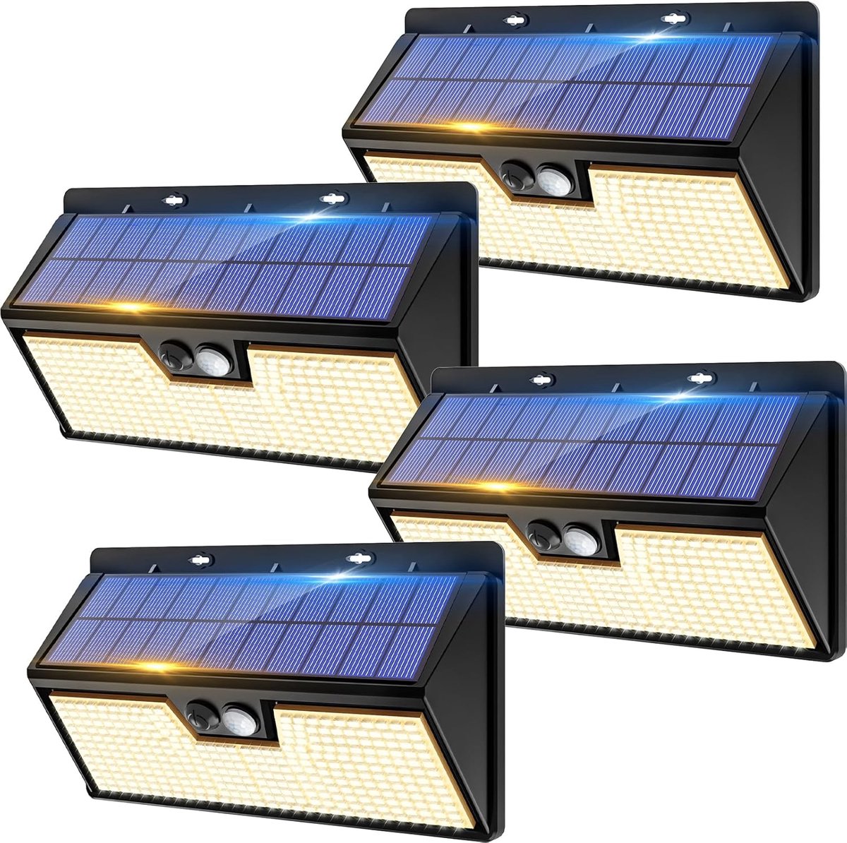 SnelShoppen - 4 Stuks Veiligheidslampen op Zonne-energie met Bewegingssensor, IP65 Waterdichte Draadloze PIR-Wandlampen voor Buiten, Tuin, Binnenplaat