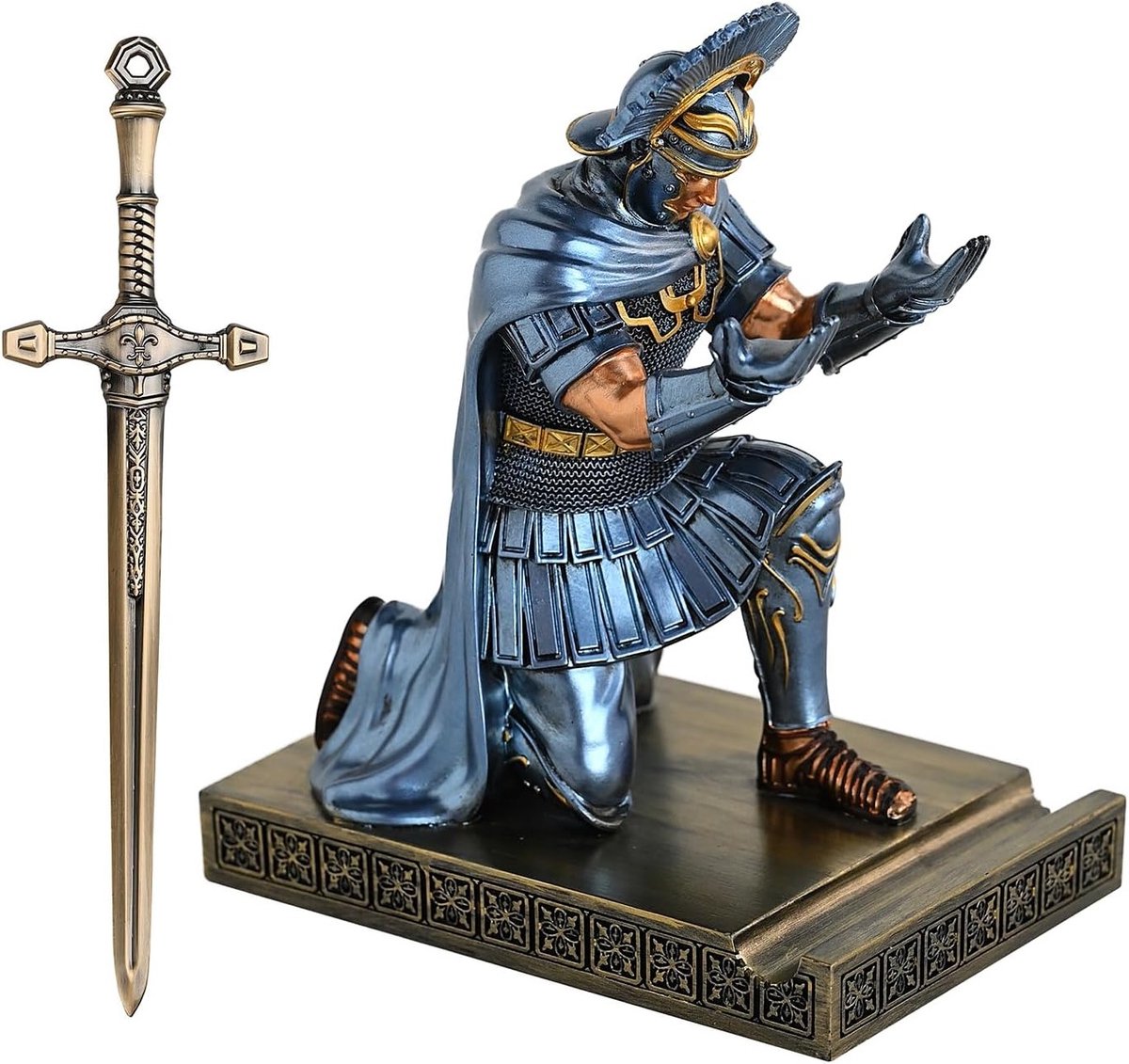 Warrior Knight Penhouder en Mobiele Telefoonstandaard - Desk Organizer voor Kantoor en Thuis, Perfect Cadeau (Blauw)
