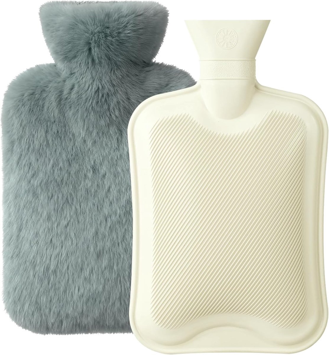 SnelShoppen - Warmwaterkruik 2 liter met zachte overtrek, premium natuurlijk rubber, veilig en duurzaam, grijze warmwaterkruik voor thuis, camping, ki