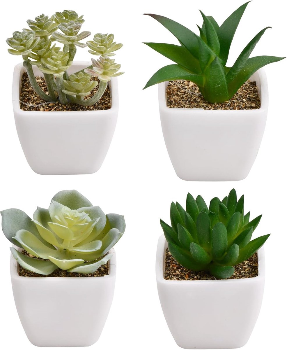 SnelShoppen - Decoratieve Nepzaadjes Pot - Kunstmatige Succulenten - Realistische Binnen- en Buitengebruik - 4 Stuks - Zachte PVC Materialen - Perfect