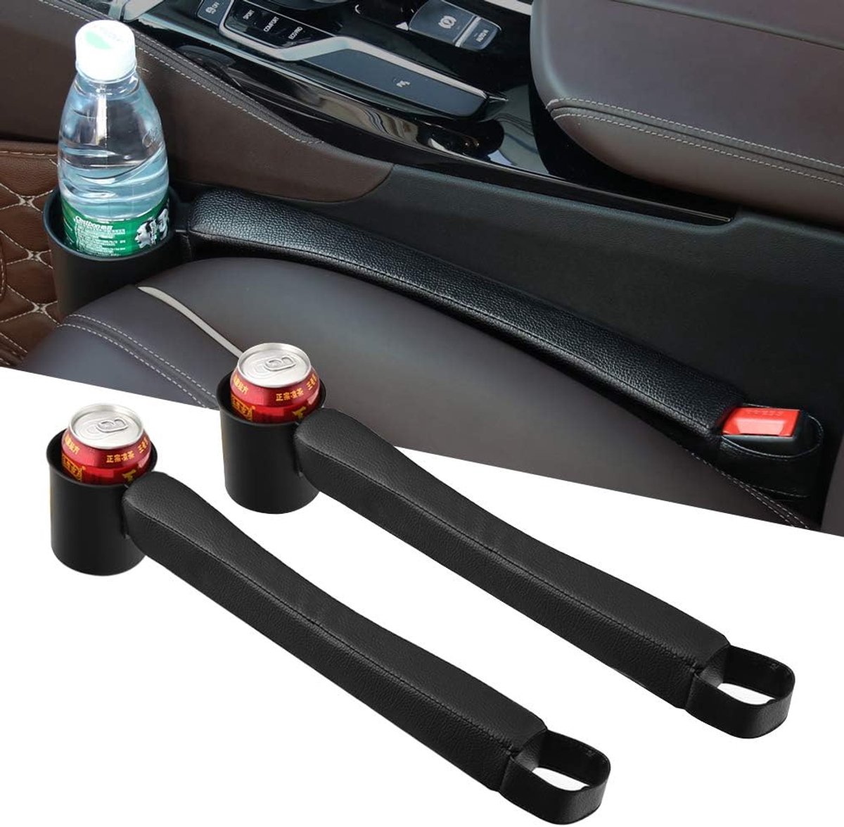 SnelShoppen - Auto Zitplaats Gap Filler Pad PU Leer Console Organizer met Houder voor Mobiele Telefoon Portemonnee Munt Sleutels (Zwart)